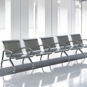 Airport Bench  Indoor Waiting Room Seat  Mild Steel  Upholstered  Heavy Duty  Five Seater  Flat Pack  302 x 67 x 82 cm  5Ablack