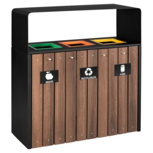 Recycling Bin Three Division - Wood Cladding - Bin Liners - Decals - 105 x 46 x 118cm - RECW15