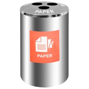 Recycling Bin Three Holes - Stainless Steel - Includes Sticker Label and Plastic Liner- 490 Ø x 695 (H) mm - RECDK03SSREC004L3