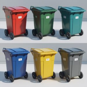 Yellow 660 liter wheelie bin