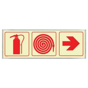 Photoluminescent Sign Frame - Fire Extinguisher, Hose, Red Arrow - 570 x 190mm - SIGNP3FEHA(2)