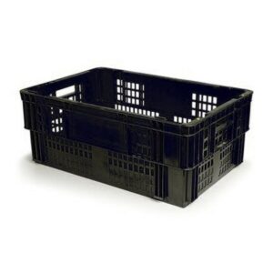 Nesting Agri Crate - Plastic Box - Semi-vented Base and Vented Sides - 60 x 40 x 24 cm - Recycled Material - Black - PI-720B-black