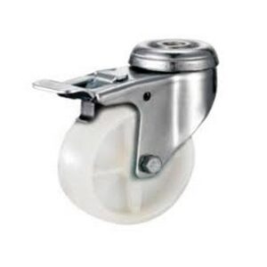 Castor Wheels - Nylon - Bolt Hole Swivel - Brake - White - 75mm - TOOC474