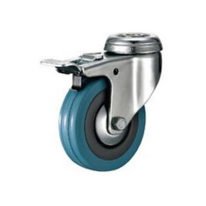 Castor Wheels - Blue Rubber - Bolt Hole Swivel - Brake - 65mm - TOOC433