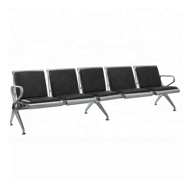 Airport Bench - Indoor Waiting Room Seat - Mild Steel - Upholstered - Heavy Duty - Five Seater - Flat Pack - 302 x 67 x 82 cm - PD05A-black
