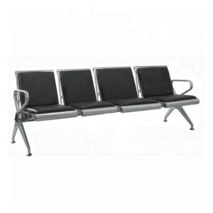 Airport Bench - Indoor Waiting Room Seat - Mild Steel - Upholstered - Heavy Duty - Four Seater - Flat Pack - 244 x 67 x 82 cm - PD04A-black