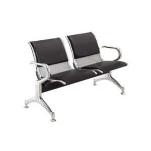 Airport Bench - Indoor Waiting Room Seat - Chrome - Upholstered - Two Seater - Flat Pack - 127 x 67 x 82 cm - PC02A-black