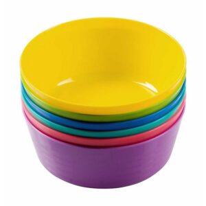 Kiddies Plastic Bowls - Rainbow Range - 6 Assorted Colours Per Pack - Pack of 10