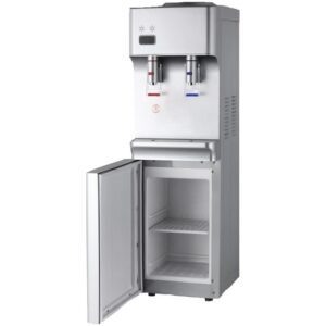 Water Cooler Dispenser - Hot and Cold - Freestanding with Storage Compartment - Silver