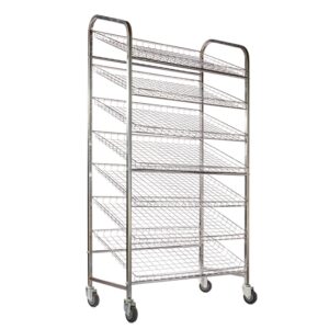 Wire Mesh Bread Trolley - Mobile - 7 Tier - Chrome and Electroplated - 193 x 110 x 58cm