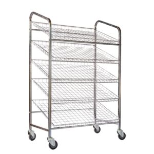Wire Mesh Bread Trolley - Mobile - 5 Tier - Chrome and Electroplated - 153 x 110 x 58cm