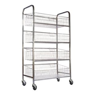Wire Mesh Bread Roll Trolley - Mobile - 4 Tier - Chrome and Electroplated - 170 x 110 x 52cm