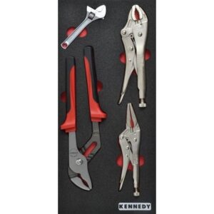 Kennedy Adjustable & Grip Wrench Tool Set - 4 Pieces - with 1/3 Width Foam Tool Control Inlay for Tool Roller Cabinets
