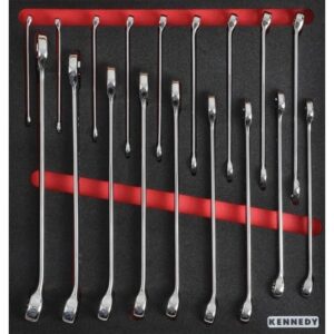 Kennedy Metric Combination Spanner Set - 18 Pieces - with 2/3 Width Foam Tool Control Inlay for Tool Chests